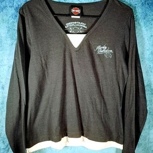 Harley Davidson Womens Dendermonde Belgium Embroidered Layered Look Shirt Medium